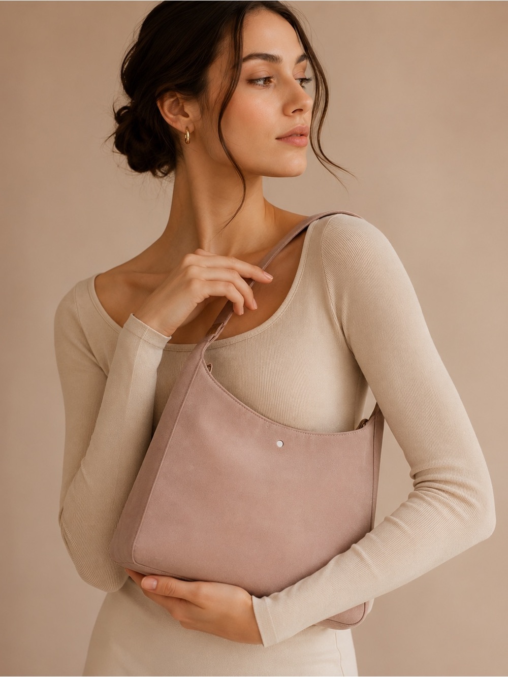 Minimalist pebbled Shoulder Bag in Dusty Pink